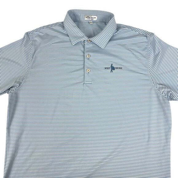 Peter Millar Summer Comfort Golf Polo Shirt Men's Large West Shore Logo Light Bl - Picture 4 of 8